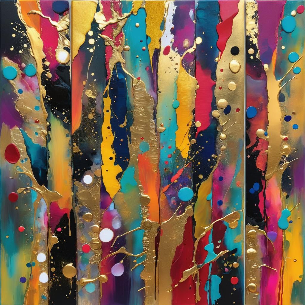 Vibrant Mixed Media Abstract Artwork with Gold Accents