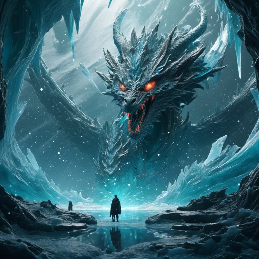 Shadow Dragon in Icy Abyss: Dark Fantasy Art