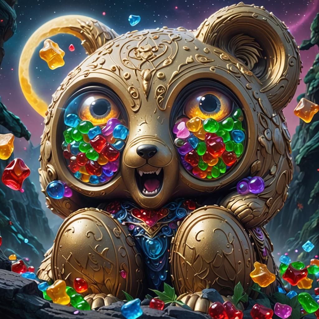 Gummy Bear Goddess of the Moon, Detailed Digital Art