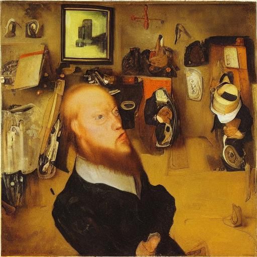 Humorous Clog Removal Scene in Holbein Soutine Ensor Style