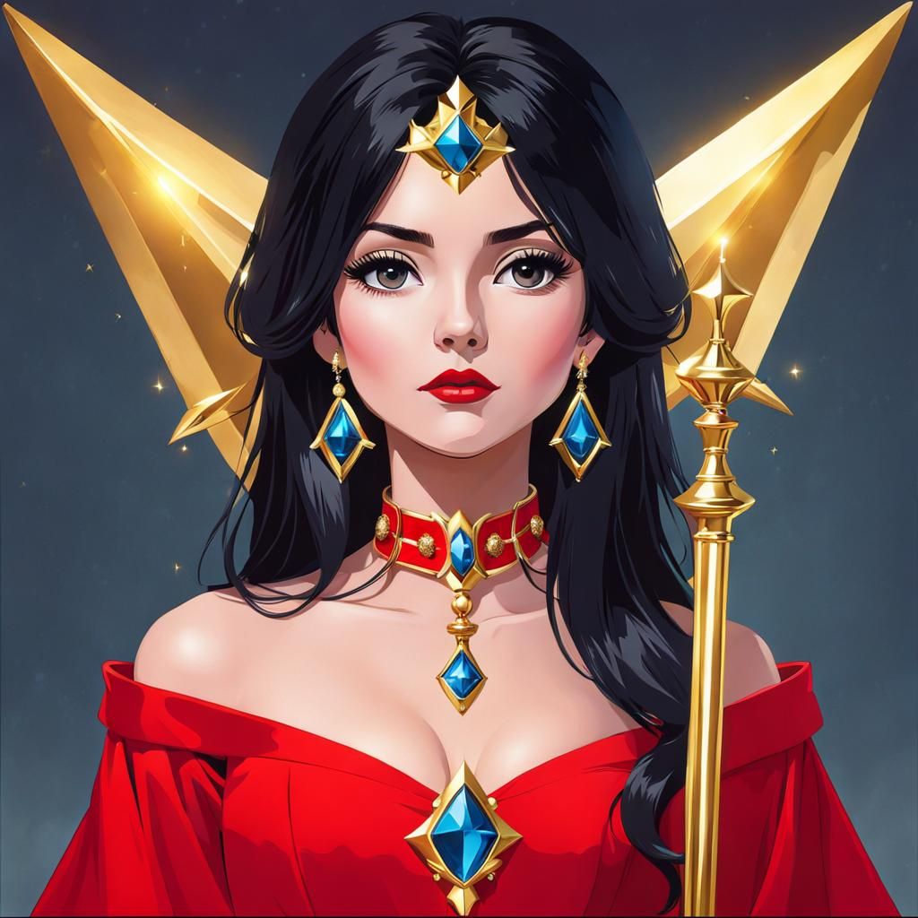 Queen with Scepter in Red Dress Portrait