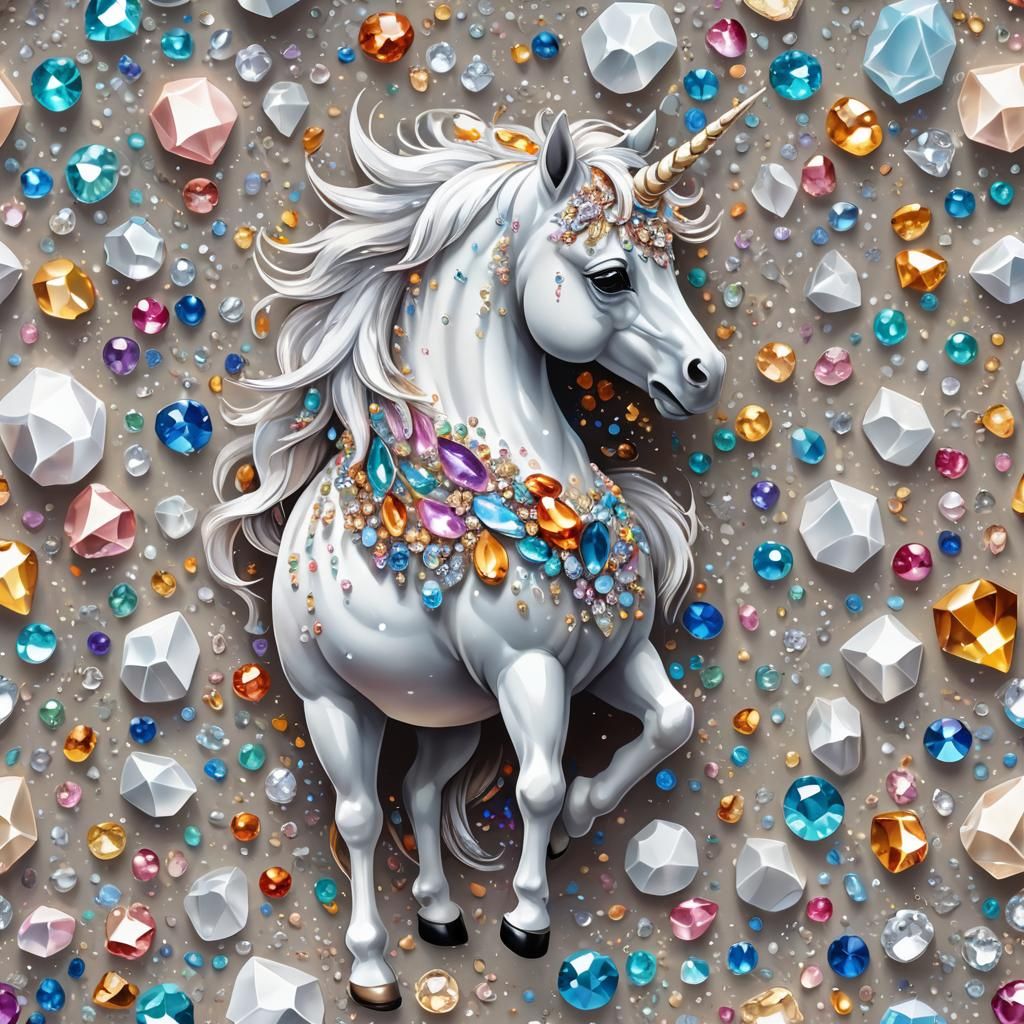 Baroque Diamond Unicorn with Gemstones in Fantasy Style