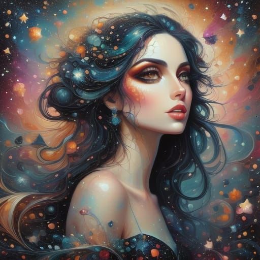 Dark Goddess Dancing Under Starry Moonlight