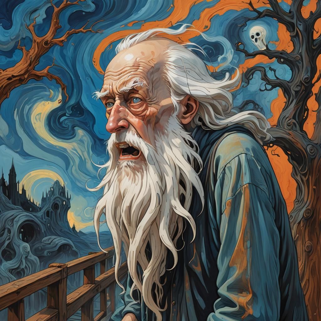 Anthropomorphic Man's Silent Scream in Maximalist Style