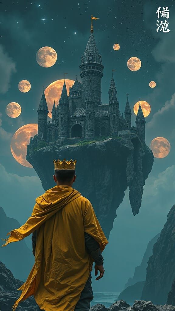 Eldritch Castle on Floating Island Under Cosmic Sky