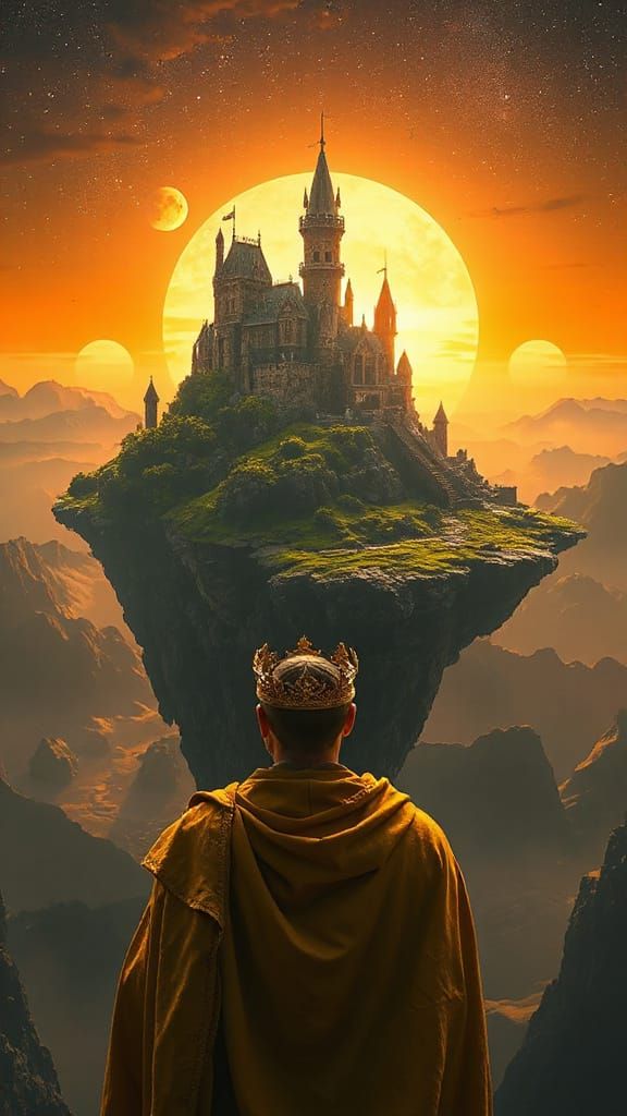 Eldritch Castle on Floating Island Under Cosmic Skies