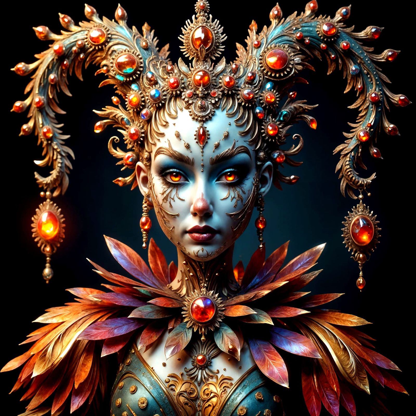 Sad Female Jester Clown with Crystal Ribbons