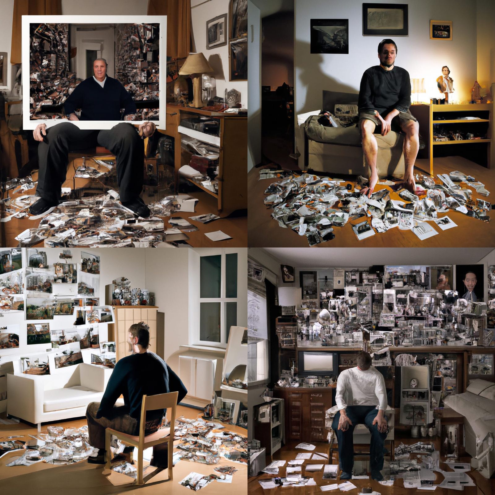 Fragmented Man in Dimly Lit Apartment