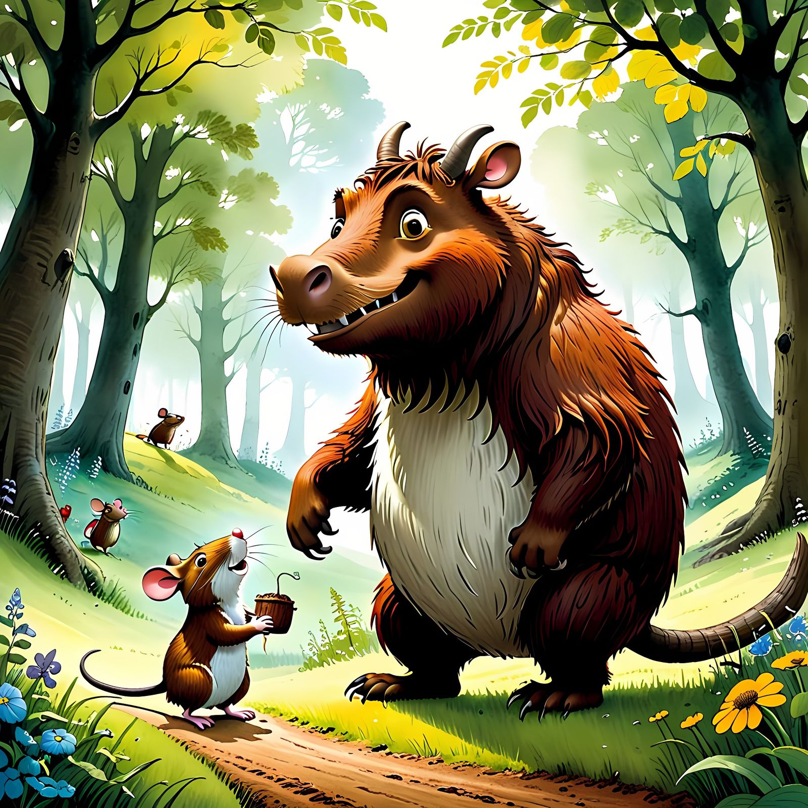 Gruffalo and Mouse Drink, Storybook Illustration
