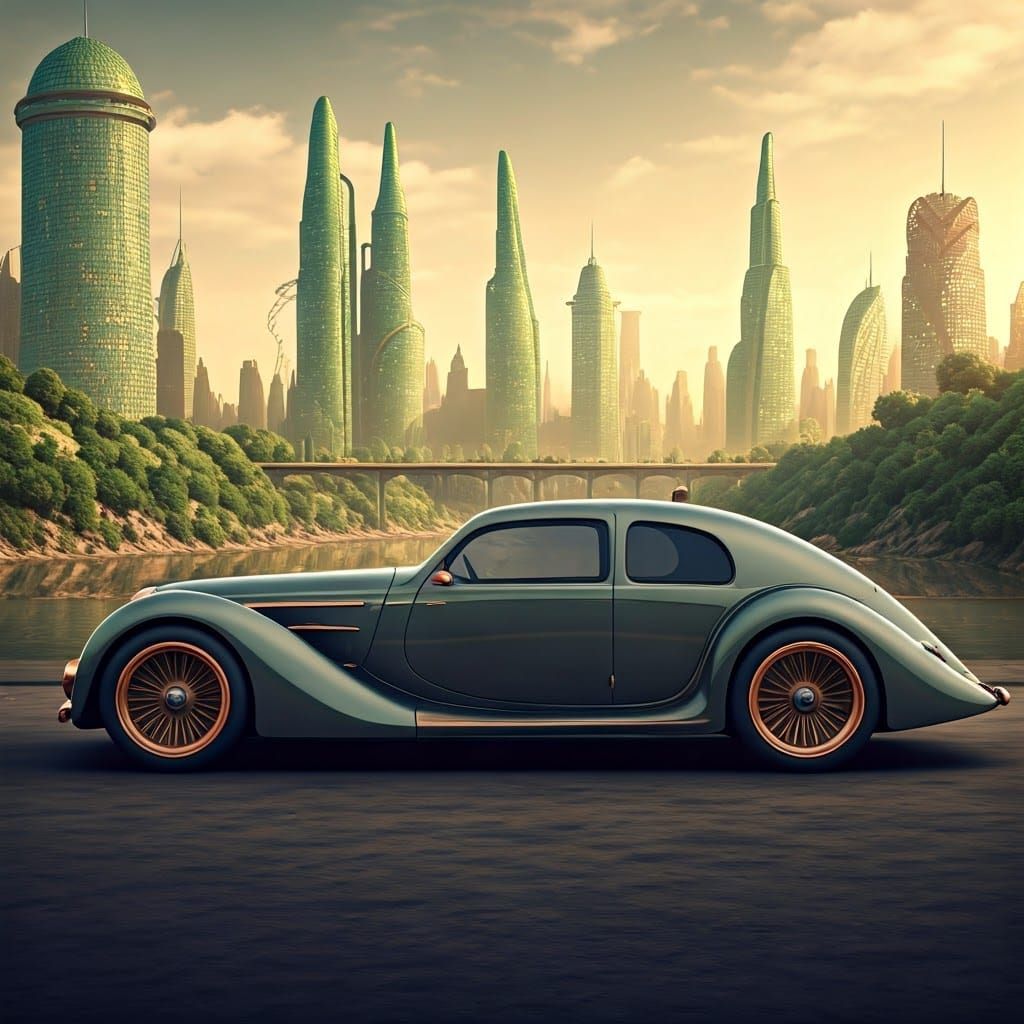 Retro-Futuristic Peugeot in Steampunk Eco-City