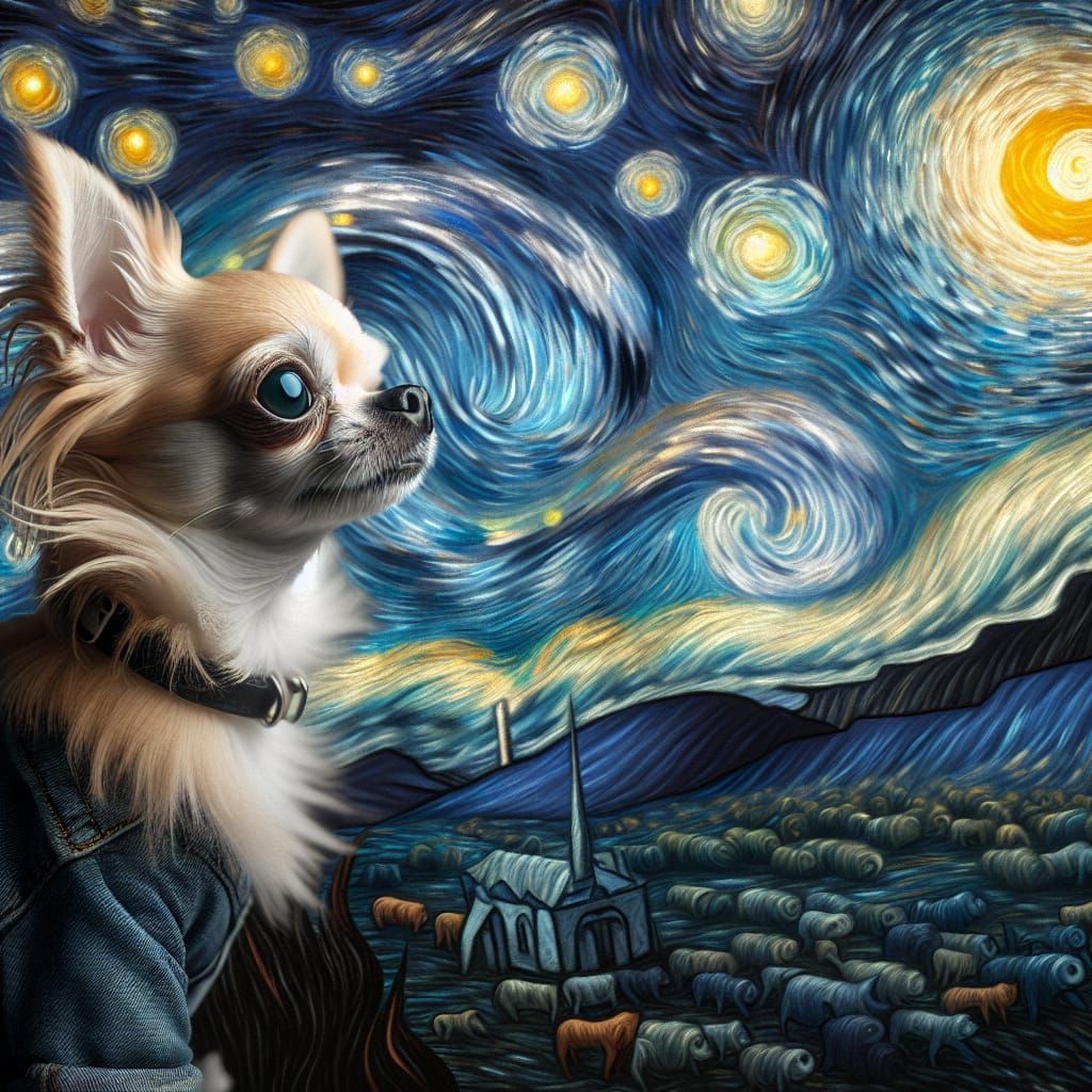 Chihuahua in Starry Night Style Digital Art