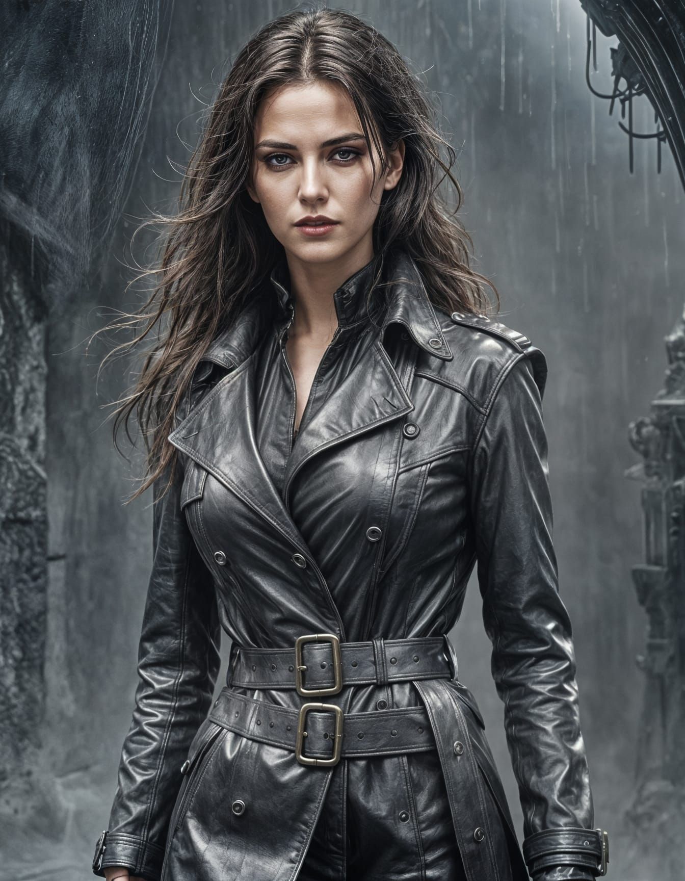 Gorgeous Vampire Queen Selene in Elegant Leather Coat