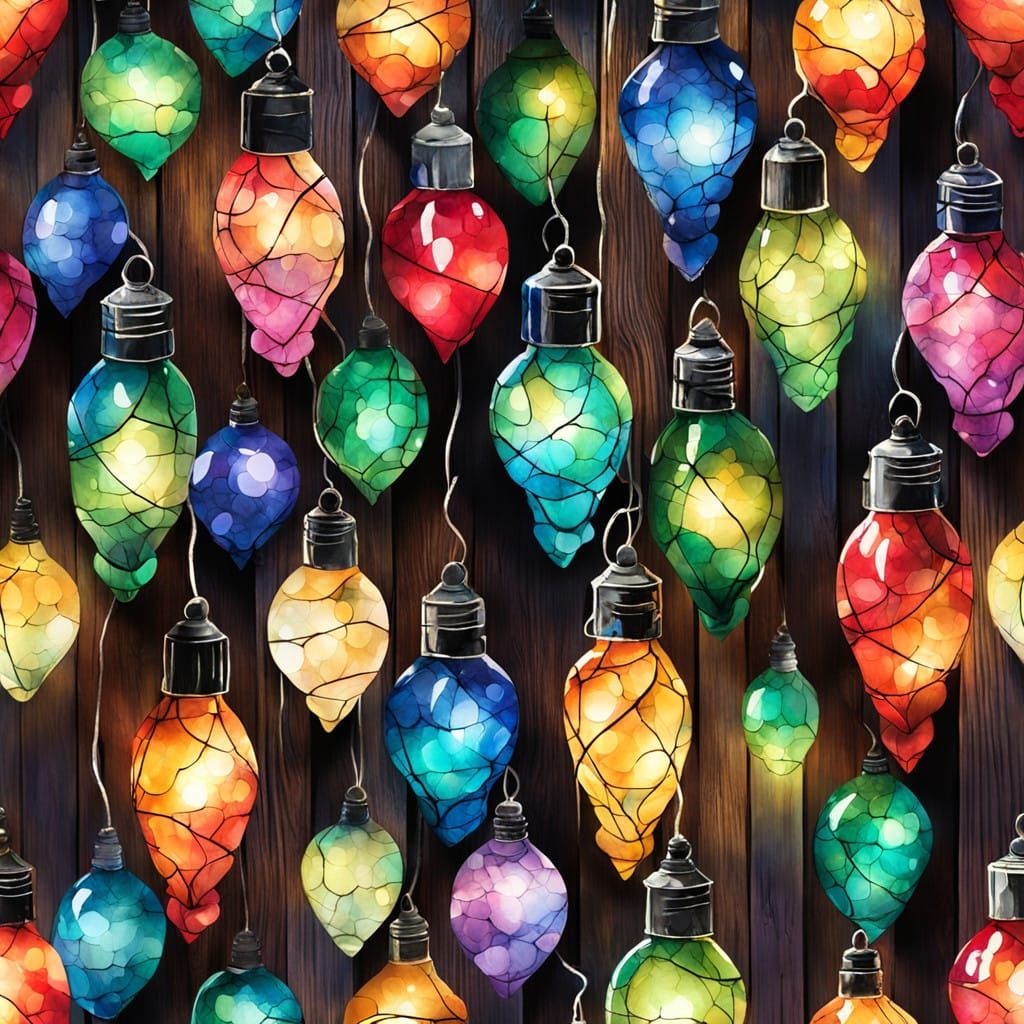Vibrant Multi-Colored Christmas Lights on a Wood Deck