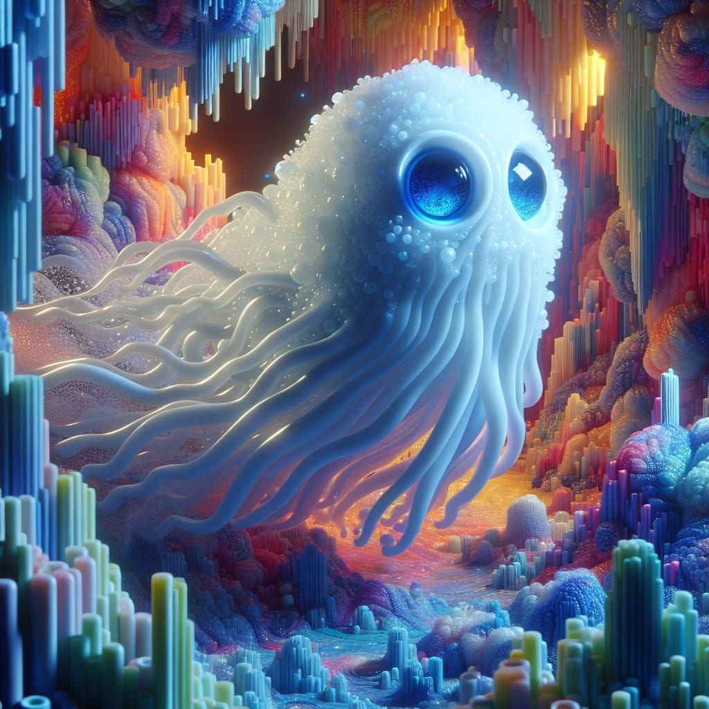 Scared White Slime in a Vibrant Environment