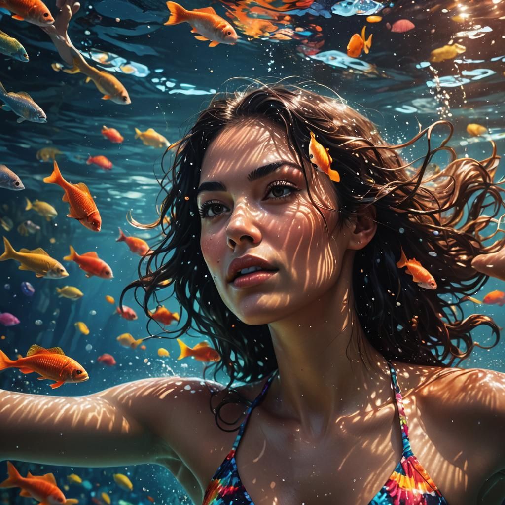 Underwater Woman in Bikini: Hyperrealistic Digital Art