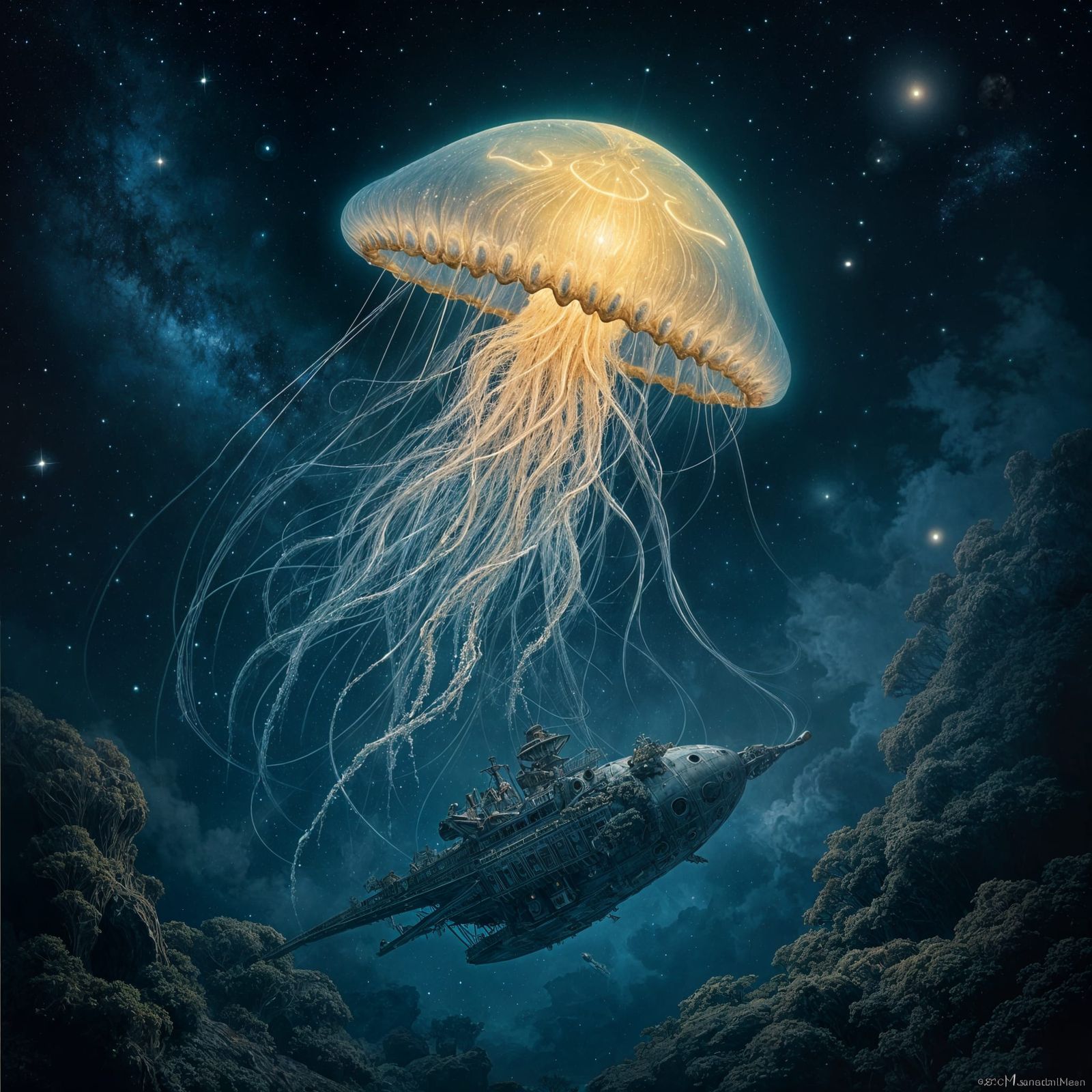Bioluminescent Jellyfish in Space: A Cosmic Renaissance
