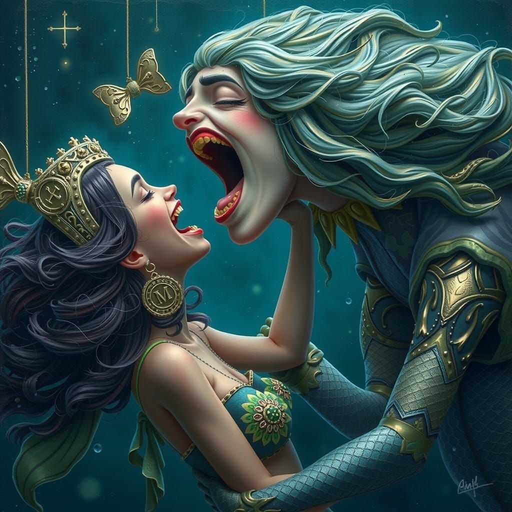 Mermaid Mother Scolds Daughter in Whimsical Animated Style