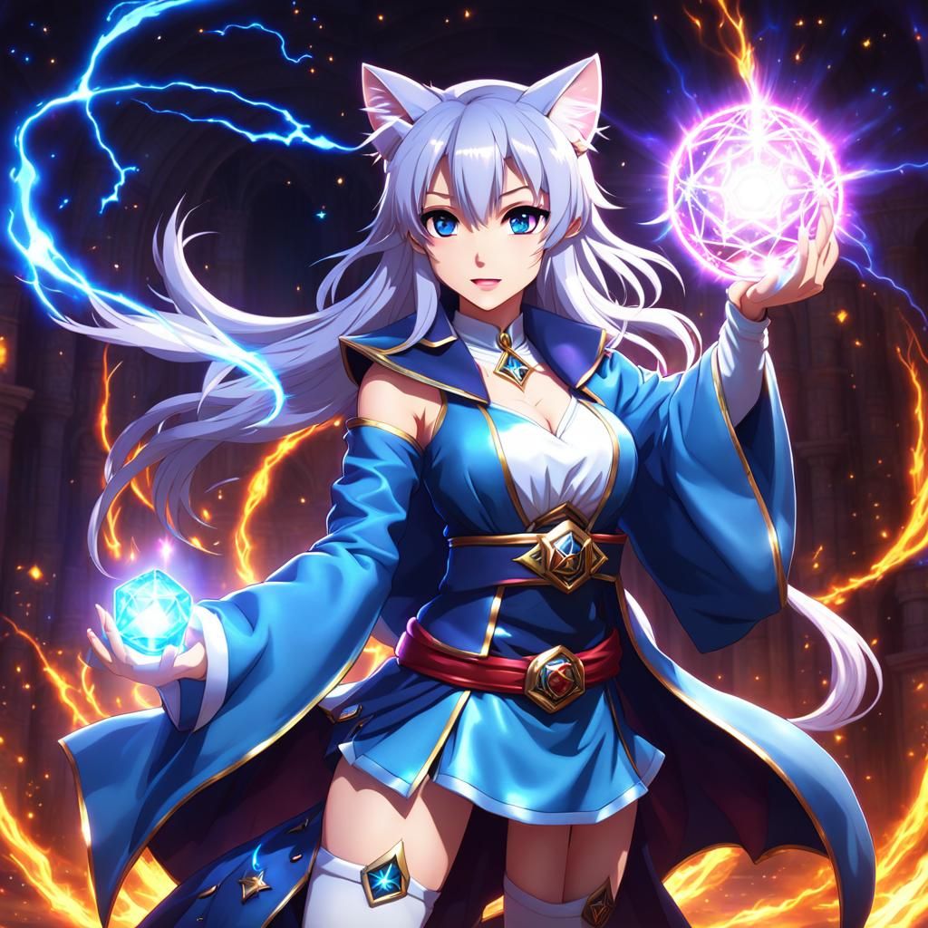 Anime Cat-Girl Casting a Spell