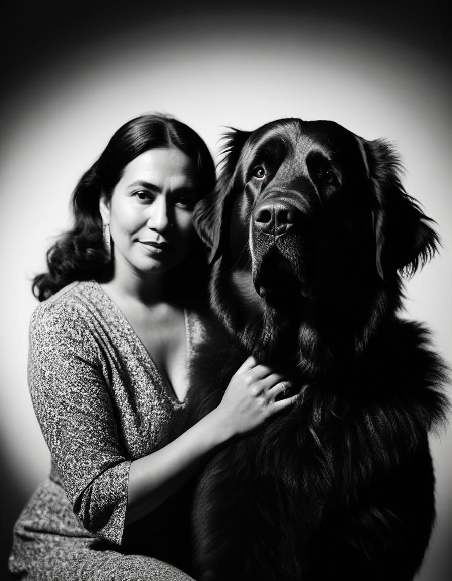Film Noir Portrait of Woman and Newfoundland Dog