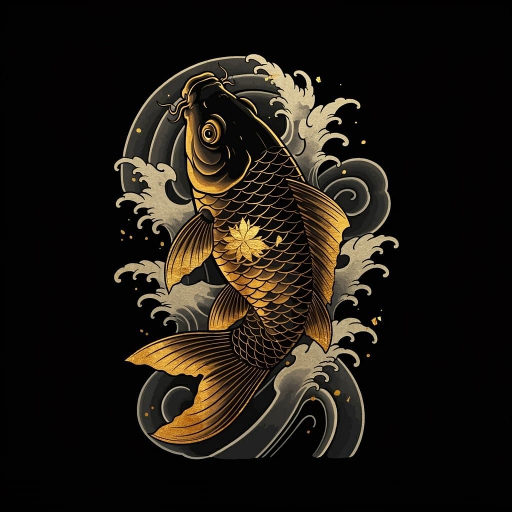 Japanese Tattoo: Black and Gold Koi Carp