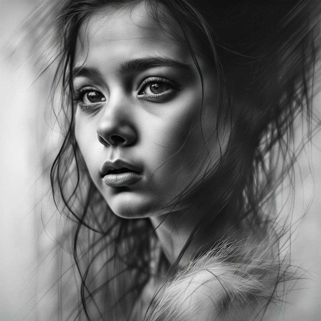 Detailed Pencil Drawing of a Japanese Princess