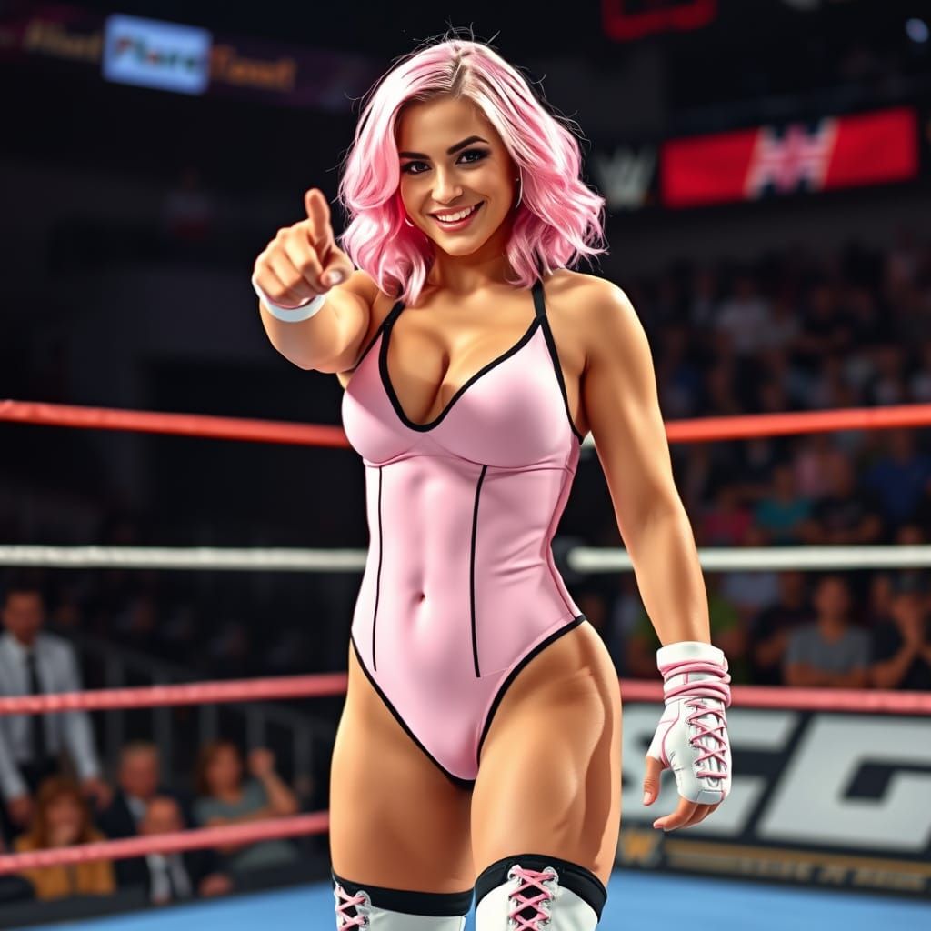 Norwegian Female Wrestler in Pink Leotard with Confidence an...
