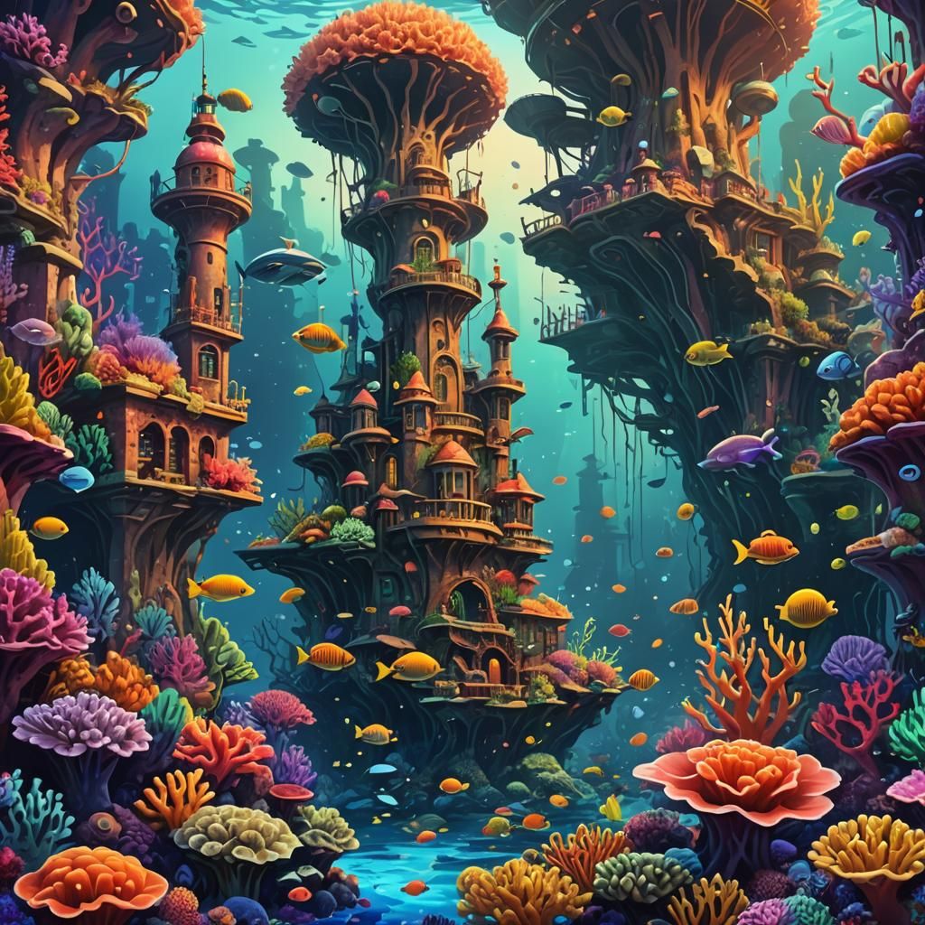 Underwater Coral City in Fauvism Style