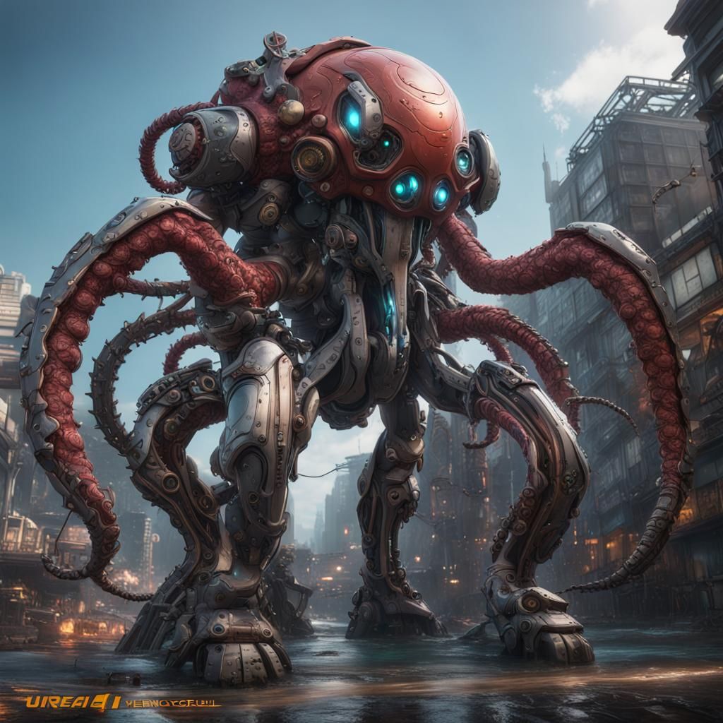 Hyper-Realistic Mecha Tentacruel in Detailed Matte Painting