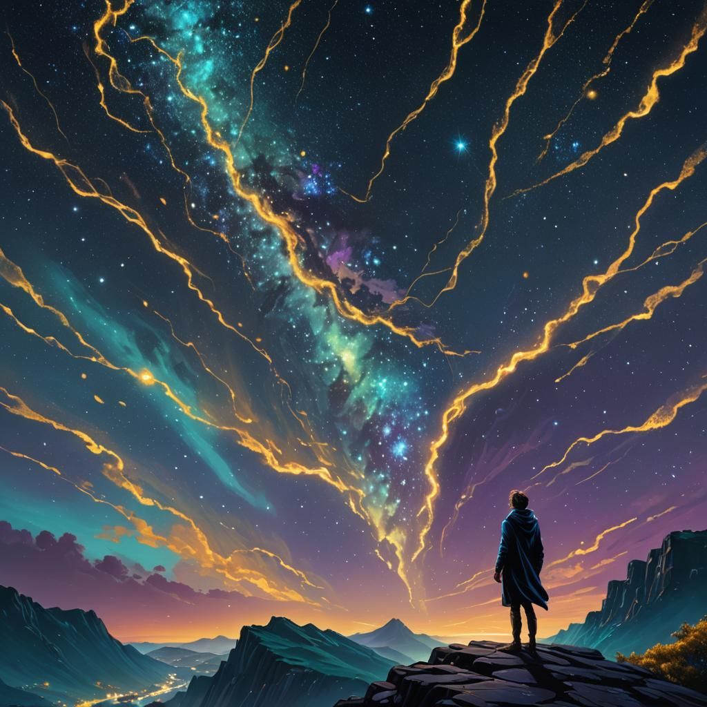 Dramatic Starry Night Sky with Lone Figure