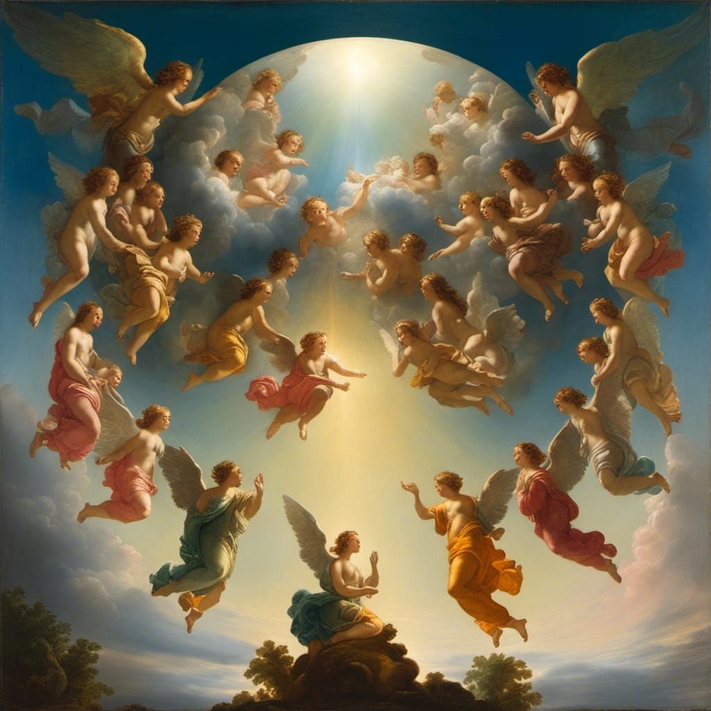 Iridescent Glass Dome with Ascending Angels