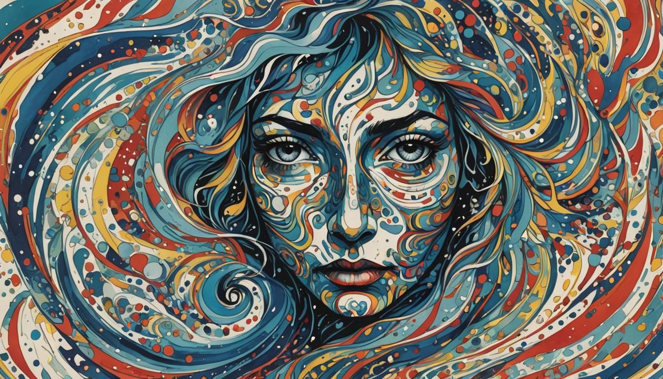 Abstract Water Face Poster with Colorful Swirls