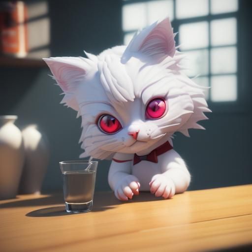 Psychopathic Chibi Kitten's Mischief: 3D Digital Art