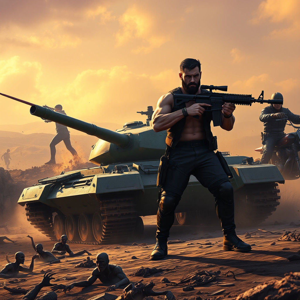 Apocalyptic Wasteland Warriors Fighting Undead Horde