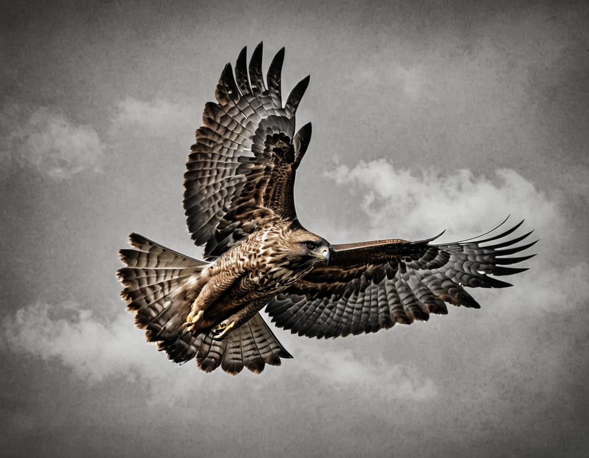 Monochrome Hawk Soaring: Wildlife Photography in Detail