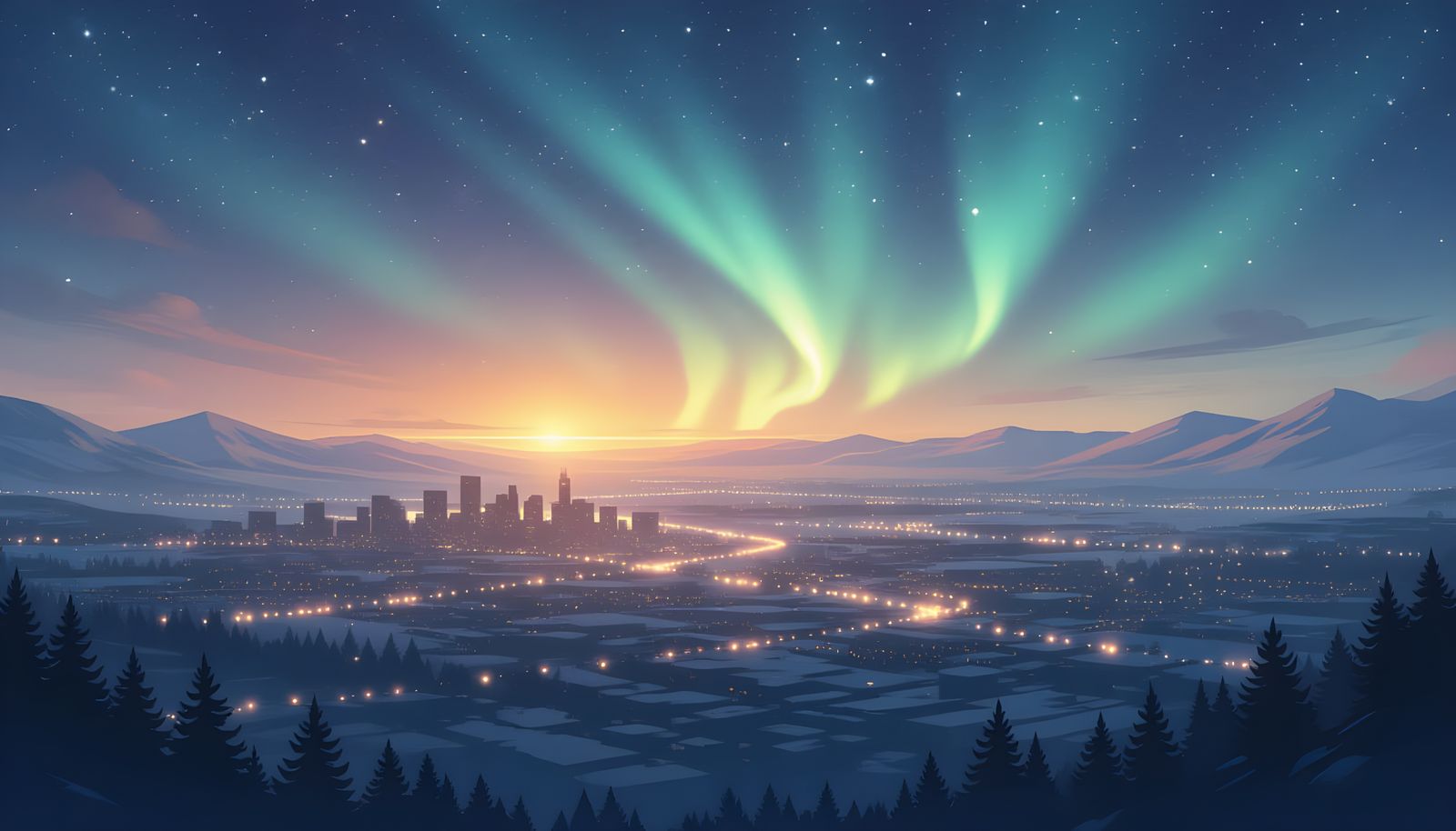 Twinkling Stars and Aurora in Outer Space