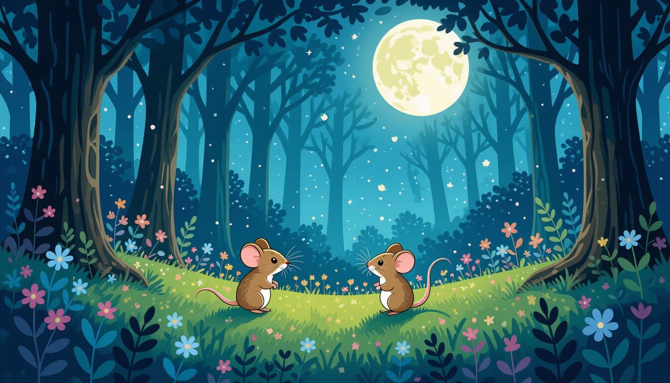 Zentangle Forest Clearing with Dancing Mice