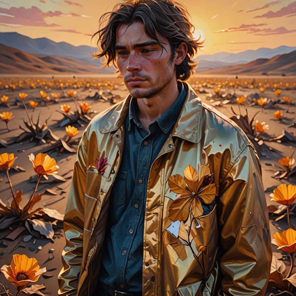 Withered Person in Barren Landscape, Oil Painting