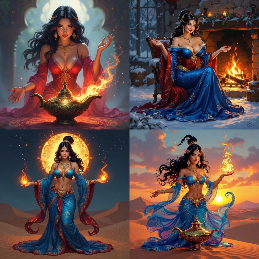 Female Genie of Warmth: Blue and Red Tones, Mature Figure