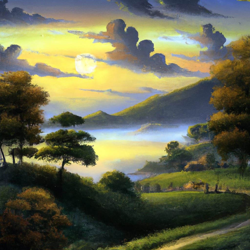 Orange Moon Spring Scene in Hyper-Realistic Digital Art