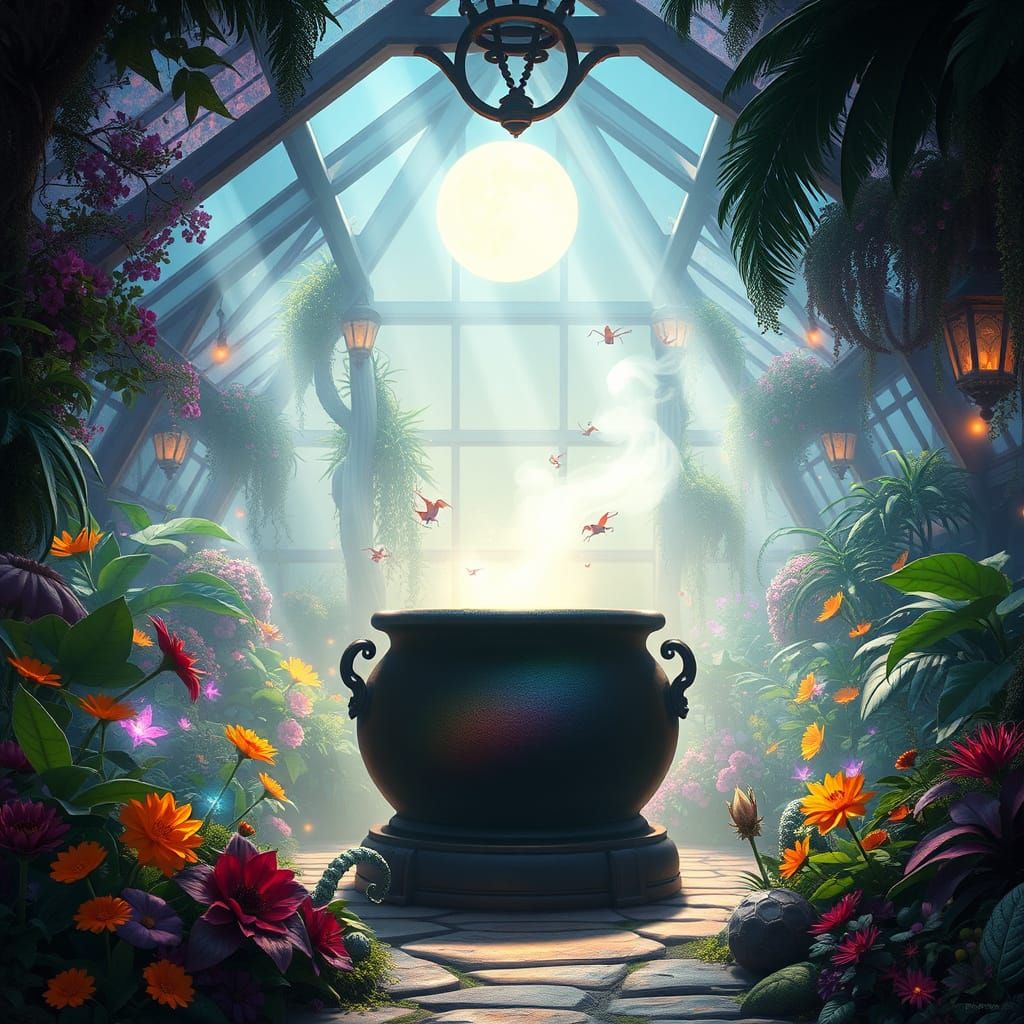 Magical Greenhouse with Imps and Glowing Auras in Concept Ar...