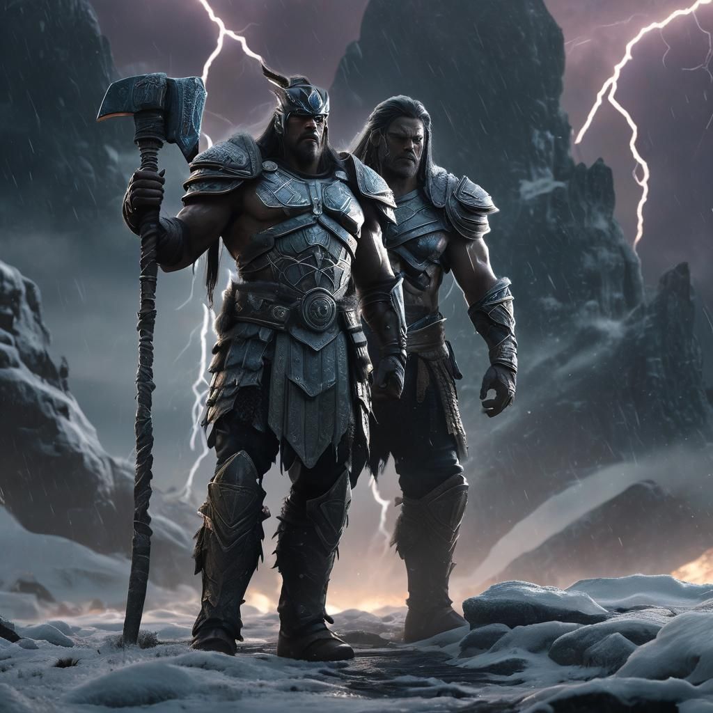 Ancient Warrior in Frost Lands Lightning Storm