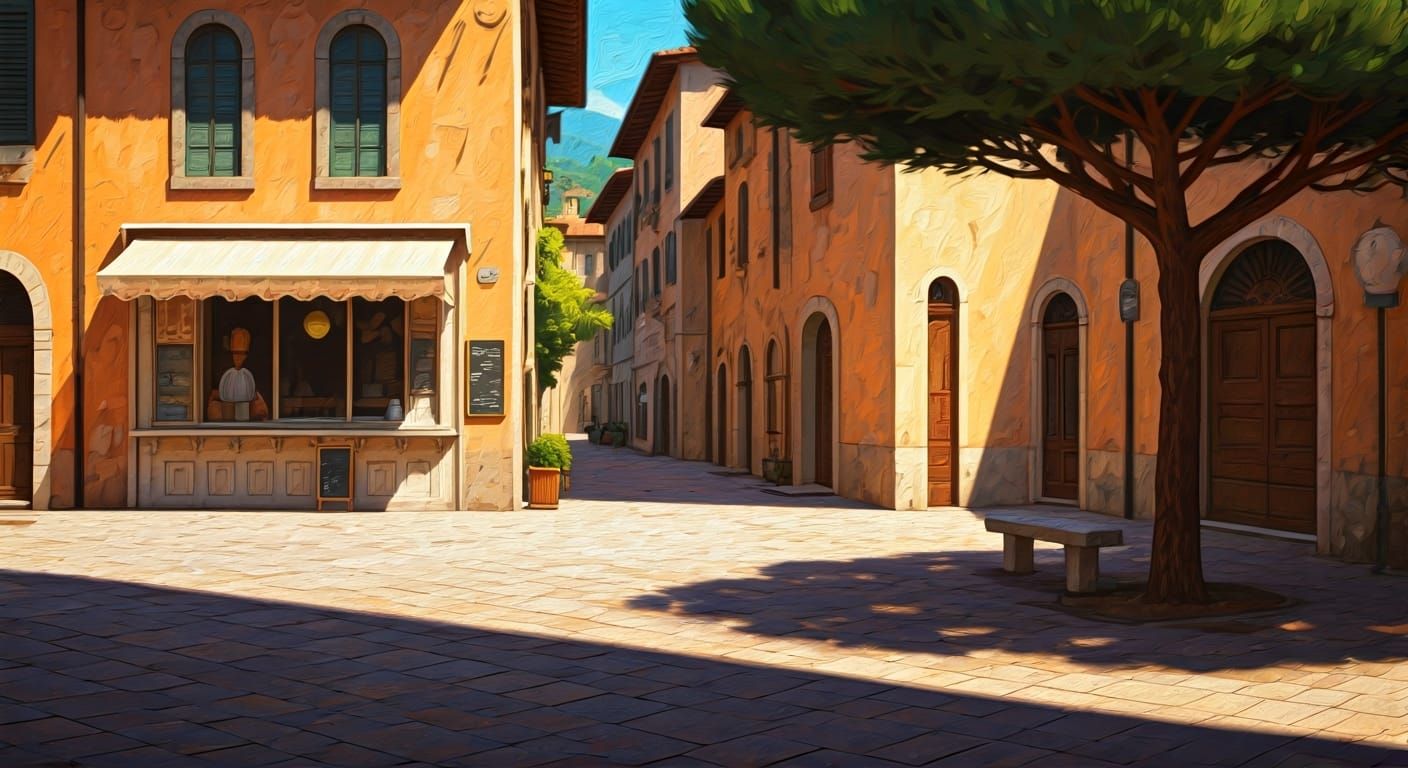 Italian Town Square in Hopper Style