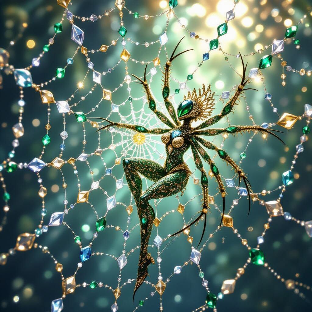 Crystal Spider Lady on Jeweled Web