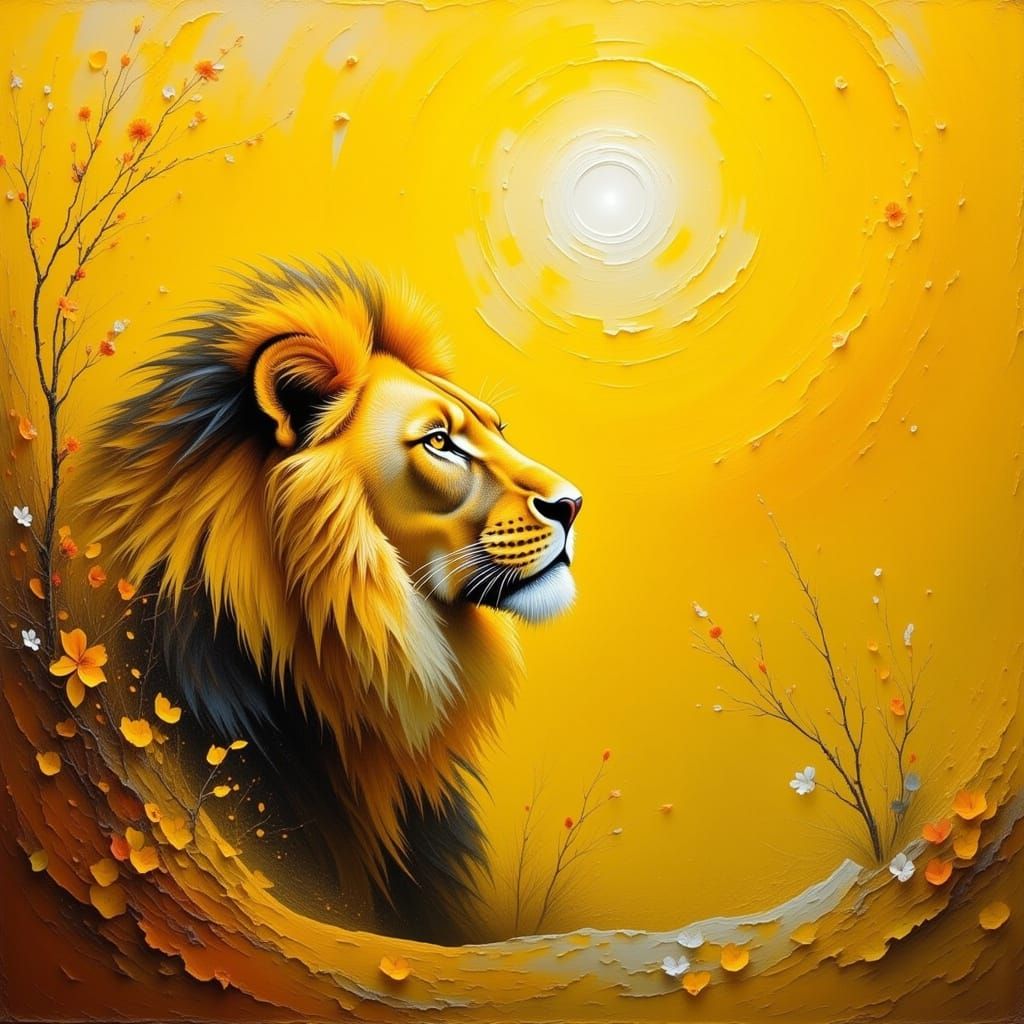 Golden Majesty in Vibrant Yellow, Fauvist Art Nouveau Master...