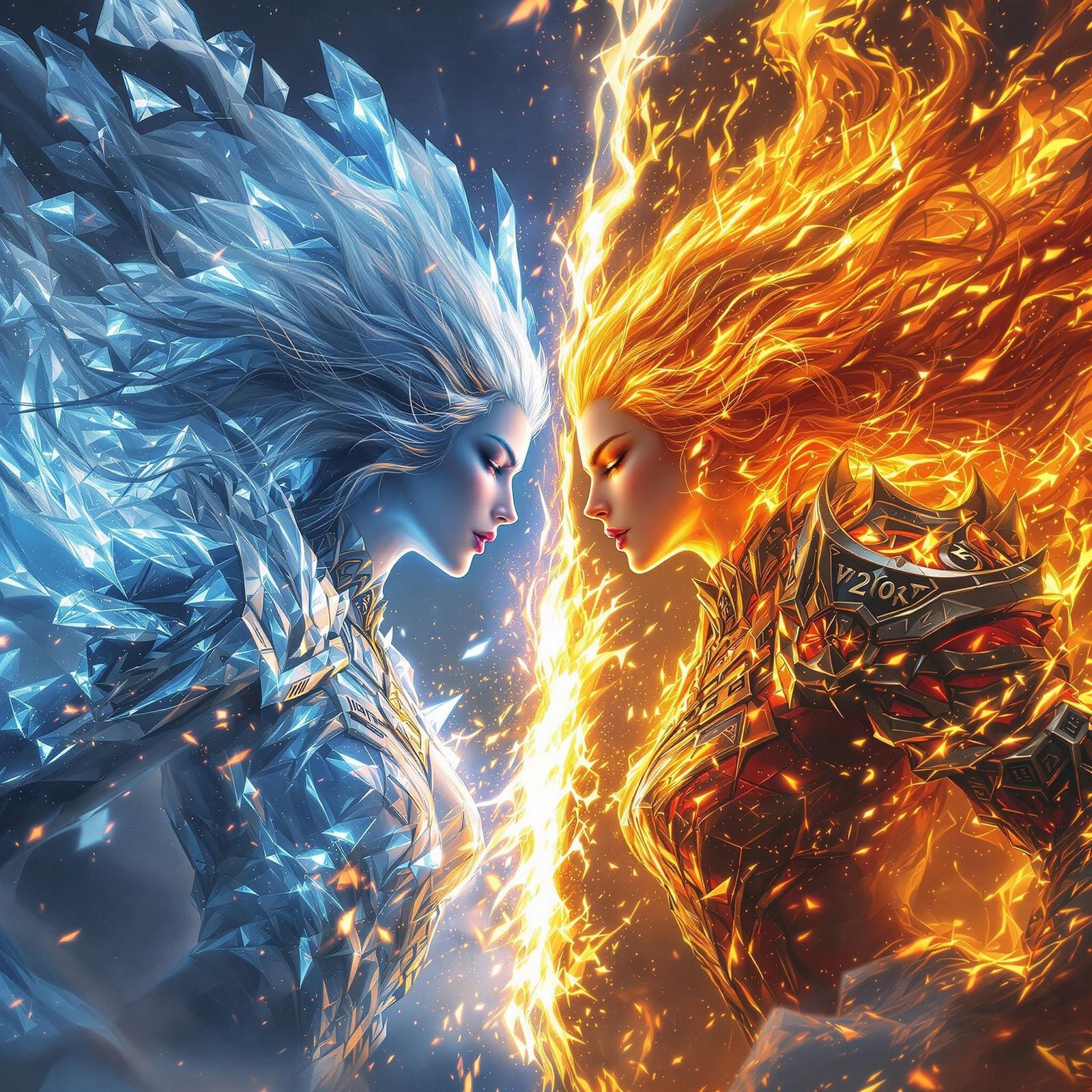 Ice Goddess vs Fire Goddess: Epic Battle in Dark Fantasy Sty...