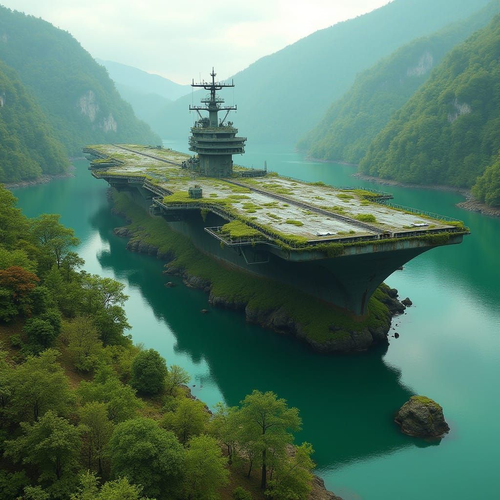 Mysterious Aircraft Carrier Landscape in Tropical Aesthetic