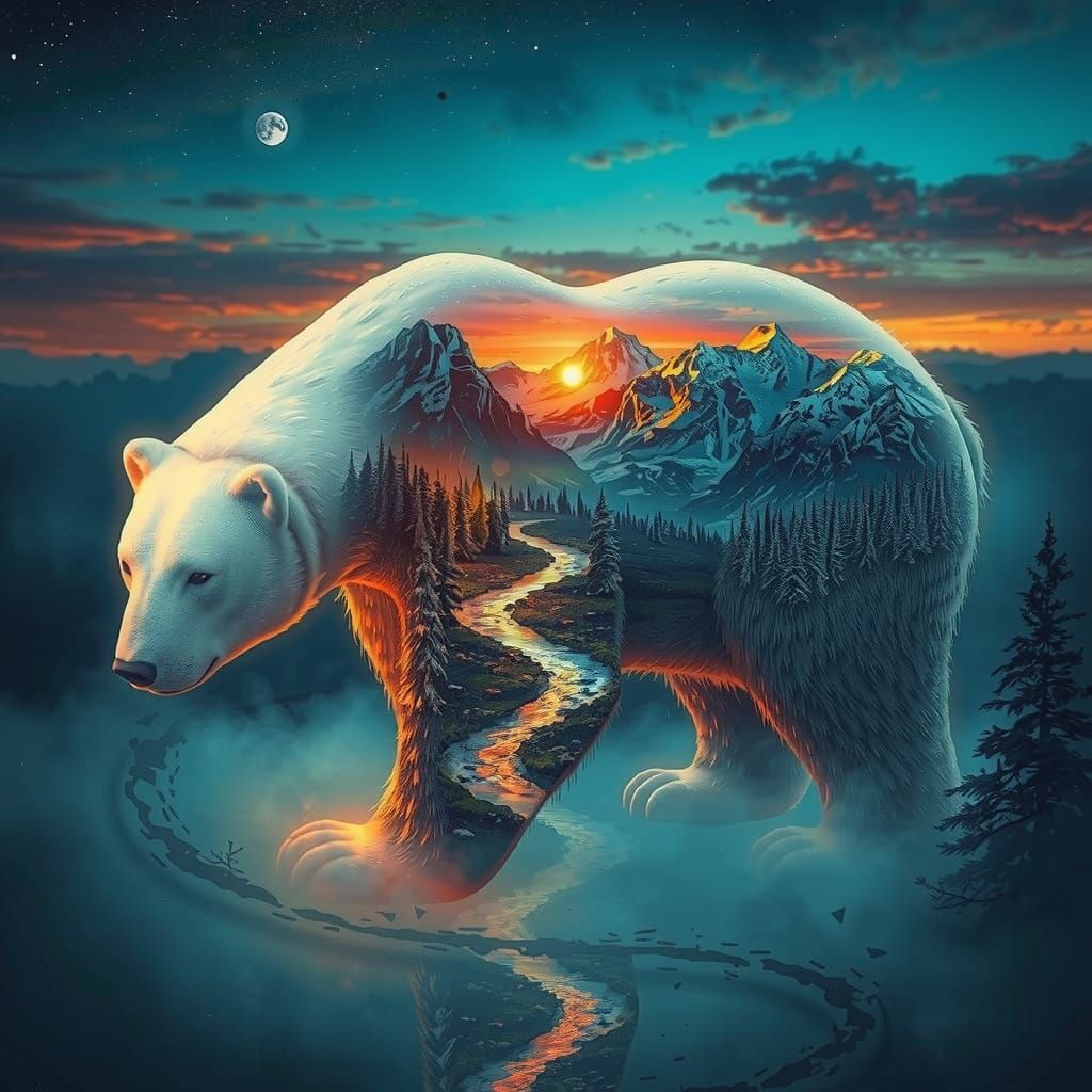 Futuristic Polar Bear in Harmonious Blend of Nature and Tech...