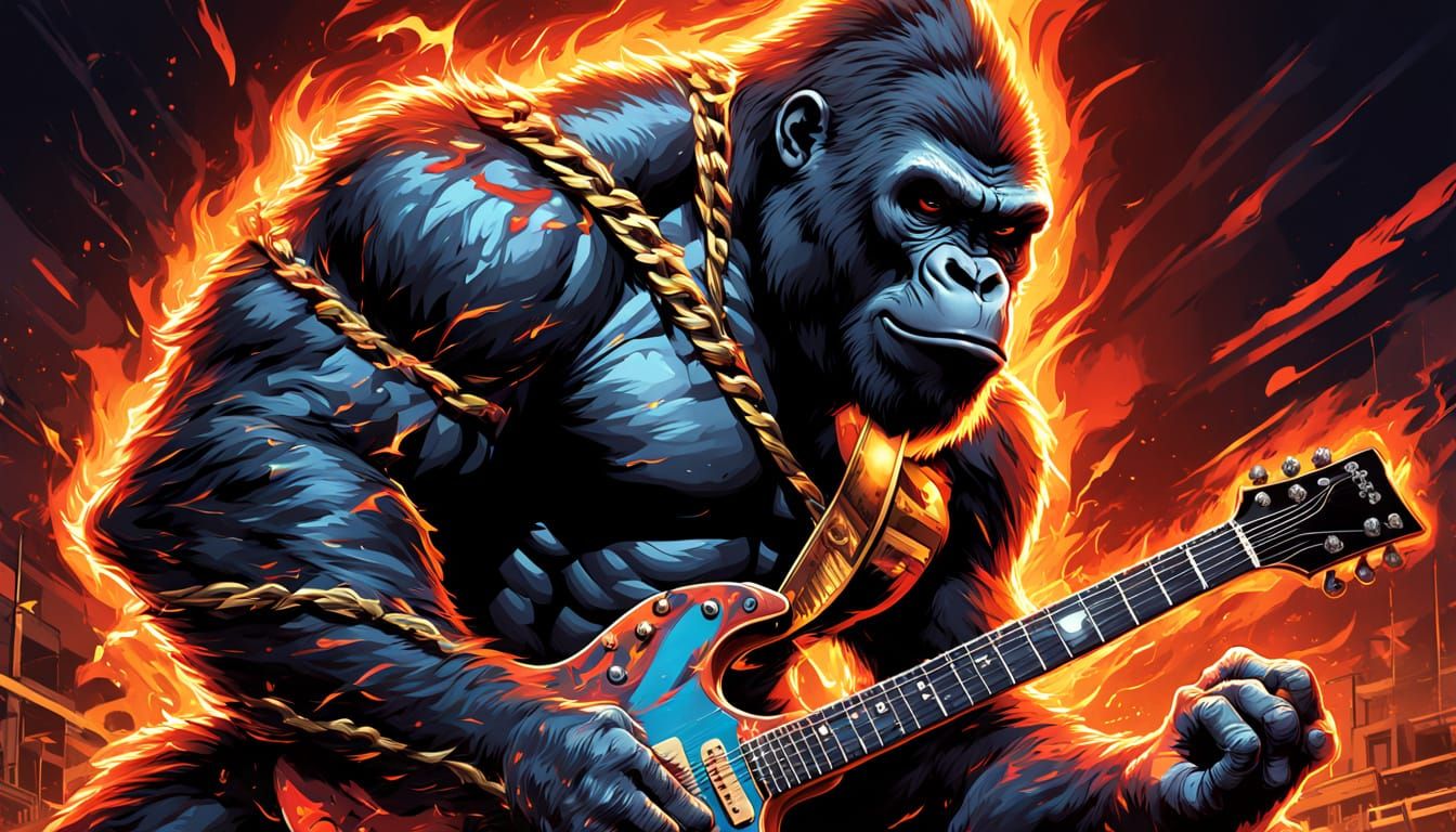 Gorilla Shredding Guitar in Comic Book Style