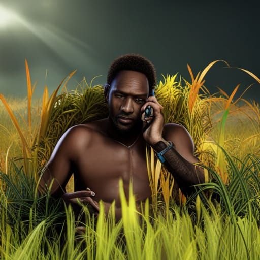 Papua New Guinean Man in Grass, Fantasy Art