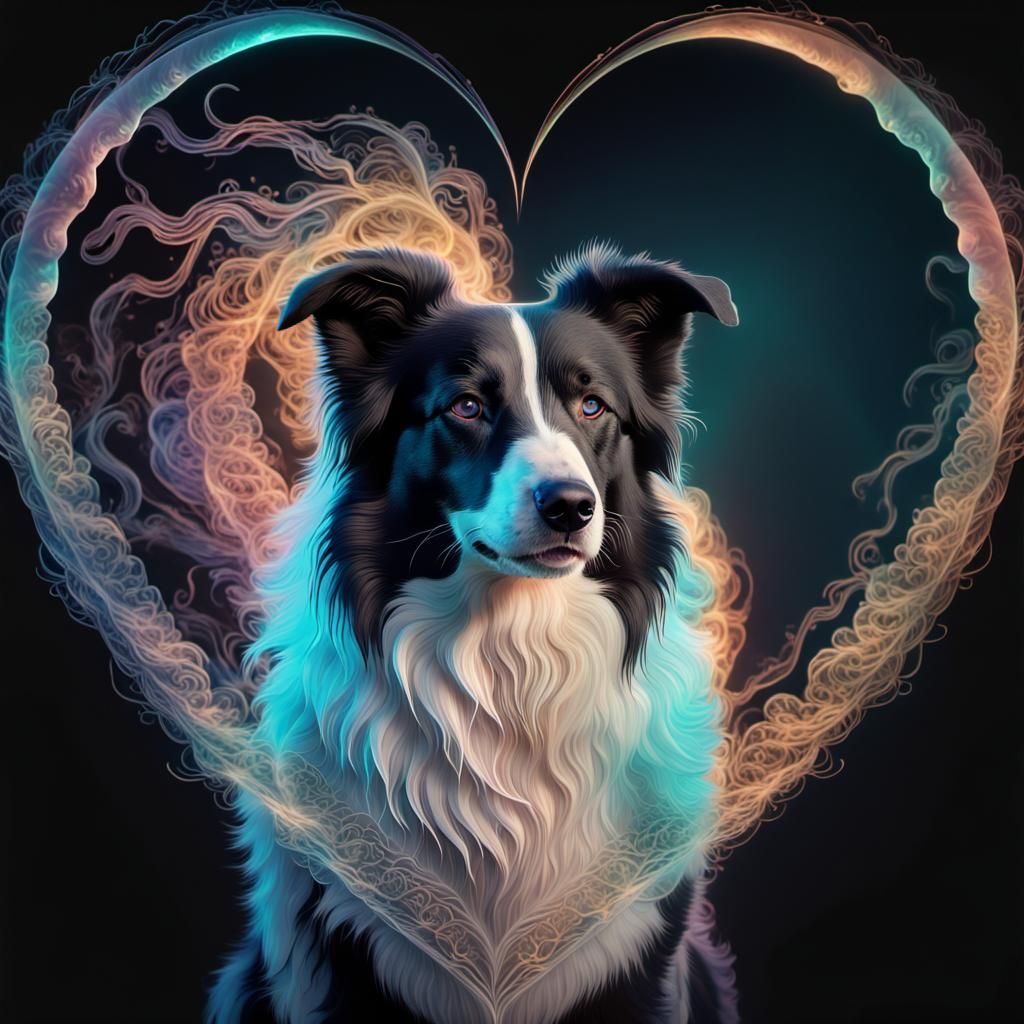 Holographic Border Collie Double Exposure Portrait